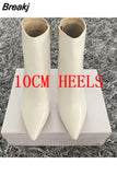 Fashion Women 10cm High Heels Boots Winter Stiletto Heels Black White Ankle Boots Plus Size 42