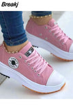 White Canvas Shoes Women Sneakers Solid Lace-Up Casual Platform Shoes for Women Zapatos De Mujer Chaussure