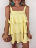 Summer New Popular Layered Ruffles Dress Women Solid Elegant Square Collar Beach Dress Fashion Sexy Sleeveless Loose Sling