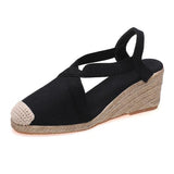 Sandal Shoe Summer Heels Med Clogs Wedge Espadrilles Platform Large Size Suit Female Beige Without Girls Fashion Handmade