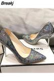 Autumn Fashion Nightclub High Heels Wedding Shoes Banquet Sexy Stiletto Pointed Embossing Pumps Women Shoes Large size