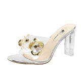 Breakj Flowers High Heel Slippers Female Korean Version Lady Round Head Cool Drag Female Womens Heels