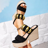 Breakj Women's Thick-Soled Shoes Heel Sandals Black Metal Decorative Sandals Elegant Simple Pedal Sandals Casual