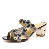 Summer Slipper Ladies Fashion Crystal Hgih Heels Open Toe Bling Slides Rhinestone Bohemia Beach Shoes New