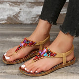 Clip Toe Bohemia Sandals Women 2024 String Beads Flat Heels Beach Sandals Woman Plus Size Non Slip Gladiator