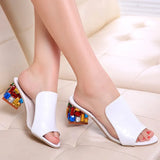 2020 New Colorful Rhinestone Crystals Heels Peep Toe Summer Women's Shoes Woman Sandals Slippers Large sizes
