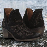 Autumn Winter Casual Western Cowboy Ankle Boots Women Leather Cowgirl Boot Short Cossacks Botas High Heels Shoes