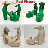 Heels Sandals For Women 2023 Summer Buckle Strap Thick Heels Sandals Simply Casual Comfort Walking Green Heels