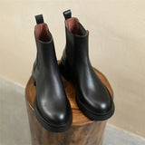 Women Shoes Genuine Leather Chelsea Boots Round Toe Ankle Boots Thick Med Heel Ladies Footwear Autumn Winter 39