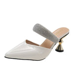 Large Size High Heels Women's New Half Slippers Pointed Heel Shoes Fashion Women Shoes Rhinestone