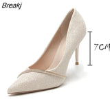 Women's High Heel 7/10CM Pumps 2022 Spring/Autumn Rhinestone Pointed Toe Shoes Shallow Stiletto Dress Chaussure