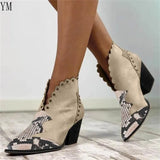 Hot 2021 New Fashion Pointed Toe Patchwork Shoes Woman Boots Female Slip-On Pointed Toe Mix Color Ankle Boots Big Size