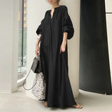 Elegant Solid Shirt Dress Women's Spring Sundress 2022 ZANZEA Casual Lantern Sleeve Maxi Vestidos Female V Neck
