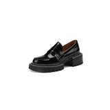 Genuine Leather Women Loafers Shoes Platform Thick Heels Pumps Round Toe High Heel Ladies Footwear 2022 Spring Wine