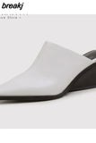 Size 34-40 Women Sandals Real Leather Close-Toe High Heels Summer Shoes For Women Slippers Wedges Heel Elegant