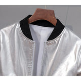 2020 New Autumn Women Short Silver Pu Faux Leather Jacket O-neck Zipper Long Sleeve Motorcycle Biker Slim Coat