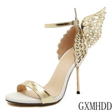 2021 Butterfly Wings Summer Peep Toe Sandals Women Shoes Stiletto High Heels Solid Color Buckle Sandals Sandalias