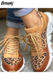 Women Platform Sneakers 2023 Round Toe Low-top Leopard Wedge Shoes for Women's Size 43 Lace Up Socofy Casual Sports