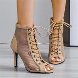 Breakj Cool Boots Fine Heel With Fashion With Net Mesh Fish Mouth High Heel Sandals With Jazz Dance Shoes Women's