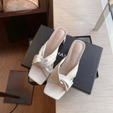 Summer New Women Shoes Fashion Simplicity Slippers Square Toe Square Heel High (5cm-8cm) Solid Color Chunky Heel