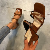 Summer New High-heeled Sandal Square Toe Chunky Heels Fashion Party Ladies' Plus-size Shoes with Lace Green