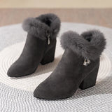 Women Fur Winter Warm Pointed Ankle Boots 2024 New Luxury Rhinestone Decoration Zipper Women Boots Comfortable Female