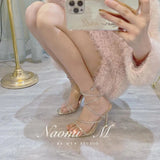 Breakj Summer New Square Drill Sandals Fine Heel High-Heeled Shoes Crystal Sexy With Roman