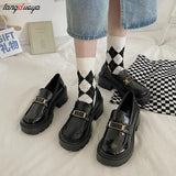 heels loafers women mary janes Women's shoes British style punk platform shoes slip-on loafers small leather shoes