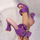 Summer New With Metal Buckle And Cool Slippers Women's Toe High-Heeled Fashion