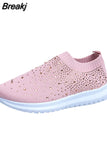 Women Sneakers Mesh Breathable Rhinestone Casual Platform Shoes For Ladies Slip On Comfortable Outdoor Female