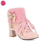 Women's Ankle Boots Thick High Heel Ladies Leather Lace Up Martin Boots Warm Fur Student Shoes Bottes Botines Plus Size