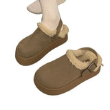 Breakj Shoes Platform And Velvet Head Half Slippers Women Wear 2024 New Winter Birken Wool Snowcotton