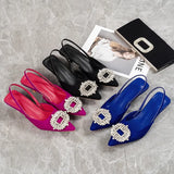 Bride Shoes Comfortable Triangle Heeled Party Wedding Shoes 2023 Brand Women Pumps Luxury Crystal Slingback High