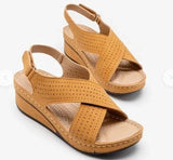 Breakj 2025 New Sandals Women's Slope And Car Sewing Breathable Magic Sticker Hollow Large Size Women's