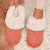Winter Home Fur Slippers Women 2023 New Couples Flat Heels House Cotton Shoes Woman Faux Suede Keep Warm Plush