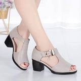 Breakj Sandals Women 2025 Summer New Roman Wind Fish Mouth Exposed Coarse Women's Shoes Middle-Year-Old Mother