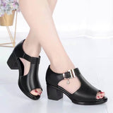 Breakj Sandals Women 2025 Summer New Roman Wind Fish Mouth Exposed Coarse Women's Shoes Middle-Year-Old Mother