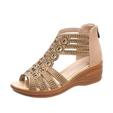 Woman Sandals Women Crystal Comfortable Pumps Ladies Fashion Wedges Female Hollow Out Shoes Women's Zip