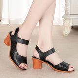 Breakj Sandals Women 2025 Summer New Leather Face Hollow Coarse Heel Cave Sandals Breathable External Wear Women's Shoes