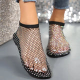 Breakj Head Beach Sandal Women Wear Hollow Out Rhinestone Pedal Breathable Mesh Sandal Women Low Top Sandals