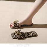 Women's Flip-Flops Square Toe Female Slippers Summer Shoes for Women Leopard print Chain Sandals Causal Slides Lady