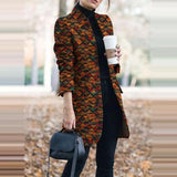 Winter New Fashion Women Stand Collar Print Jackets Casual Long Sleeves Elegant Office Lady Cardigan Slim Buttons Jackets 1020