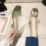 2021 Pvc Green Sandals Open Toe High Heels Women Transparent Sandals Shoes Bowknot Clear Plus Size 35-43 Zapatillas Mujer