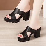 Platform Slippers Women Wedding Shoes Summer 2021 Leather Slippers High Heels Slides Ladies