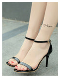 Women Sandals Summer High Heels Sandal Nude Heels Sandals Women Concise Patent Leather Party Dress Shoes Woman