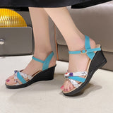 Breakj Summer New Large-Size Slope Sandals Women Perennial Bow Flowers Toe Buckle Women's