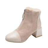 Women Boots Comfortable Plush Warm Fur Ladies Ankle Boots Elegant High Heels Solid Color Convenient Zipper Female