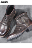 Men Leather Boots Zipper Casual Ankle Boot Breathable Big Size 48 47 46 Male Motorcycle Boots Shoes Footwear Combat