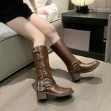 Boots Knee High Platfrom Studded Spring Summer Knight Combat Gothic Elegant Medium Heel Women's Shoes Motorcycle