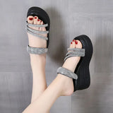 A Wedge Slippers Women Summer Glitter Slides Platform High-Heeled Shoes Lady Pantofle Soft Jelly 2024 Crystal Rubber